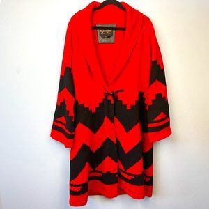 Soft Surroundings Label Noir Lambswool Red & Black Aztec Longline Cardigan
